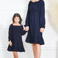 Mommy and Me Dresses - Smocked Dress Women Square Neck Pocket Boho Cute Family Matching Outfits - Lifestyle - Navy