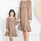 Mommy and Me Dresses - Smocked Dress Women Square Neck Pocket Boho Cute Family Matching Outfits - Lifestyle - Taupe