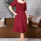 Mommy and Me Dresses - Smocked Dress Women Square Neck Pocket Boho Matching Outfits - Lifestyle - Front - Crepe Burgundy