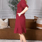 Mommy and Me Dresses - Smocked Dress Women Square Neck Pocket Boho Matching Outfits - Lifestyle - Side - Crepe Burgundy