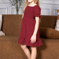 Mommy and Me Dresses - Smocked Dress Women Square Neck Pocket Boho Matching Outfits - Lifestyle - Side - Crepe Burgundy