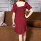 Mommy and Me Dresses - Smocked Dress Women Square Neck Pocket Boho Matching Outfits - Lifestyle - Back - Crepe Burgundy