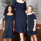 Mommy and Me Dresses - Smocked Dress Women Square Neck Pocket Boho Matching Outfits - Lifestyle - Crepe Navy