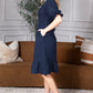 Mommy and Me Dresses - Smocked Dress Women Square Neck Pocket Boho Matching Outfits - Lifestyle - Side - Crepe Navy