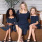 Mommy and Me Dresses - Smocked Dress Women Square Neck Pocket Boho Matching Outfits - Lifestyle - Crepe Navy