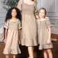 Mommy and Me Dresses - Smocked Dress Women Square Neck Pocket Boho Matching Outfits - Lifestyle - Crepe Taupe