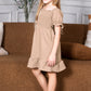 Mommy and Me Dresses - Smocked Dress Women Square Neck Pocket Boho Matching Outfits - Lifestyle - Side - Crepe Taupe