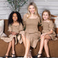 Mommy and Me Dresses - Smocked Dress Women Square Neck Pocket Boho Matching Outfits - Lifestyle -  Crepe Taupe