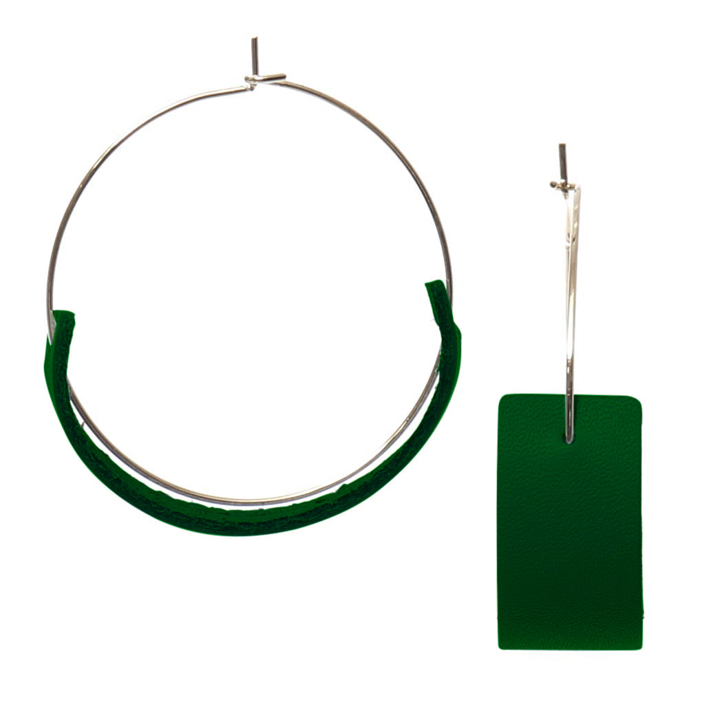 Classic Lightweight Leather Hoop Statement Mini Momo Bohemian Genuine Earrings Women's Fashion Jewelry Gift - Dark Green