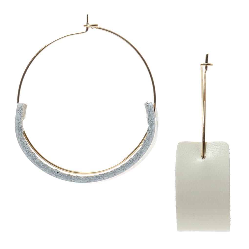 Classic Lightweight Leather Hoop Statement Mini Momo Bohemian Genuine Earrings Women's Fashion Jewelry Gift - White