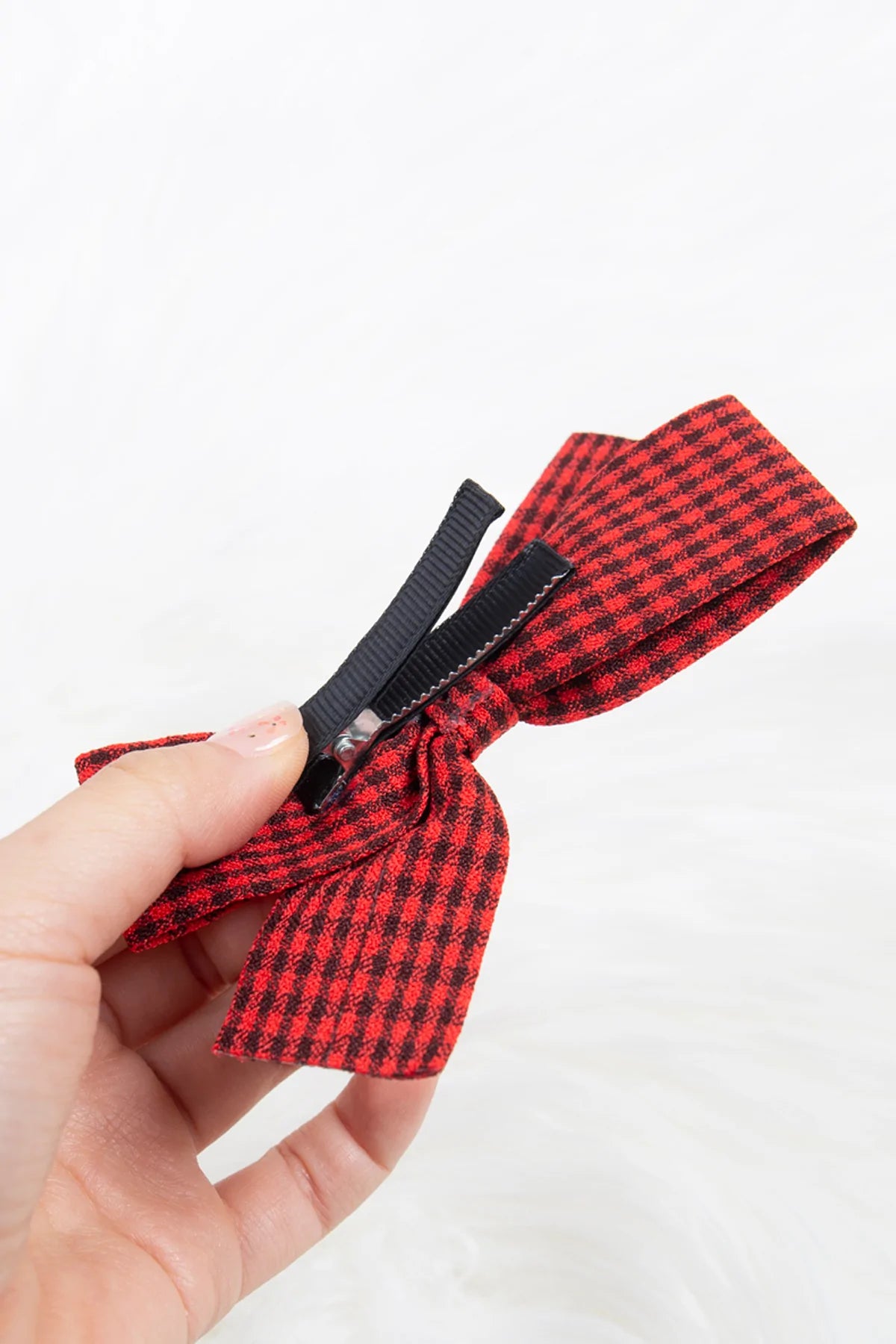 Cute Bow Hair Clip Pin for Women and Girls Accessories Ponytail Holder Bobby Acrylic Resin Hairpin Gift Fabric Gingham Red