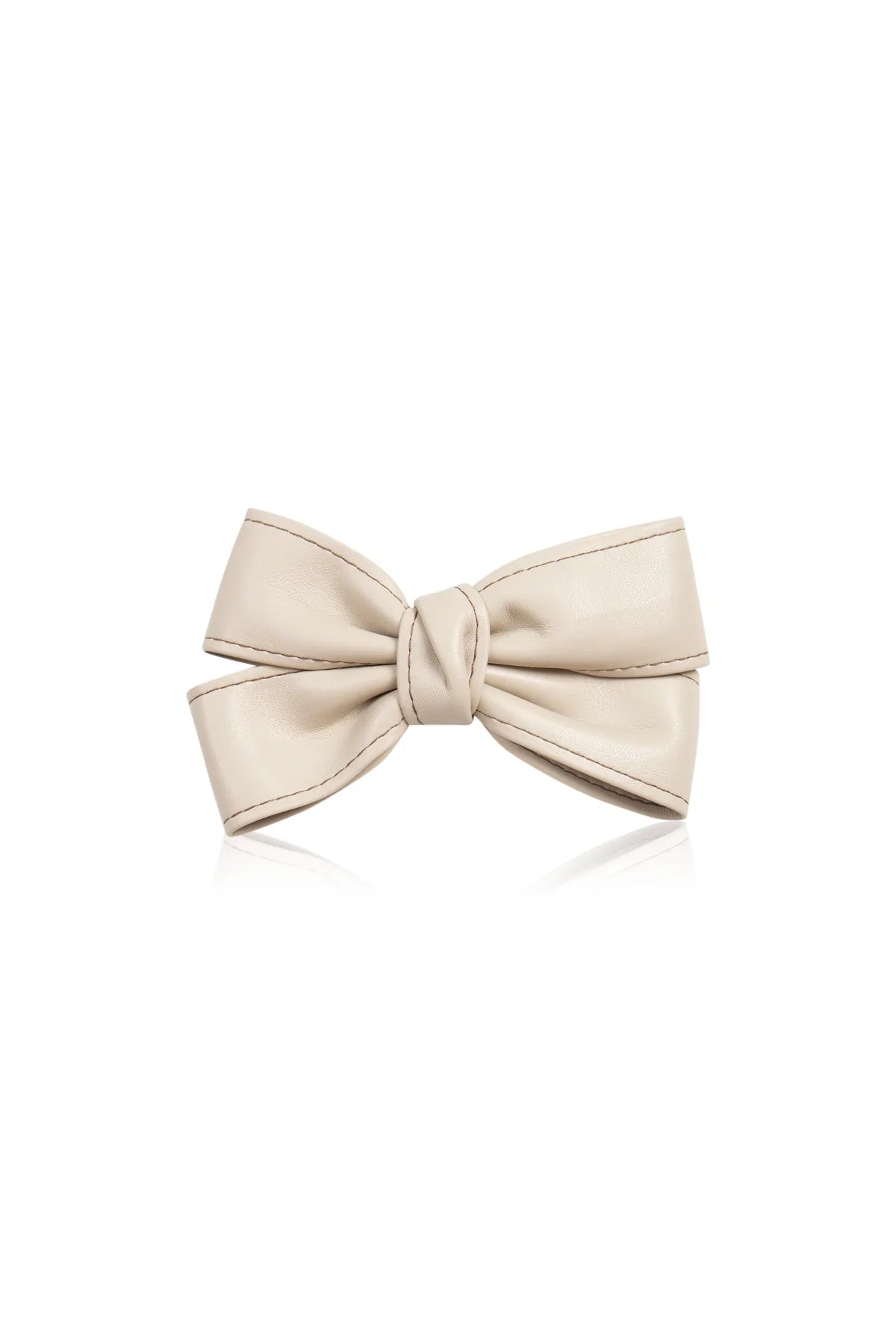 Hair Clip for Women and Girls - Cute Bow Girl's Hair Accessories Pin Ponytail Holder, Hairpin Gift - Faux Leather Beige