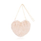 Mini Momo Heart Shape Handbag Cute Girls Purse - Fluffy Faux Fur Bag Women Crossbody, Valentines Day Bow Tie - Brown