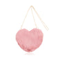 Mini Momo Heart Shape Handbag Cute Girls Purse - Fluffy Faux Fur Bag Women Crossbody, Valentines Day Bow Tie - Pink