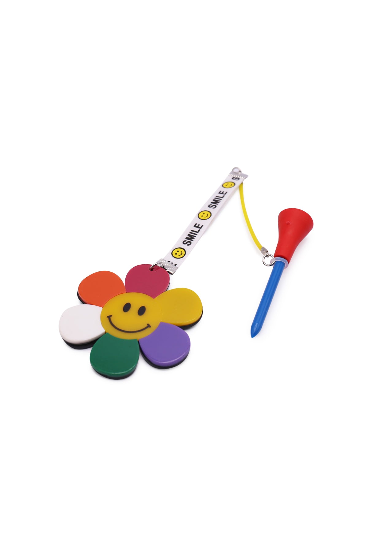 Golf Tee Holder Belt Hanger Bag Tag Charm Organizer - Tee Keeper Storage Accessories Golf Gifts for Golfer - Smiley - Multicolor