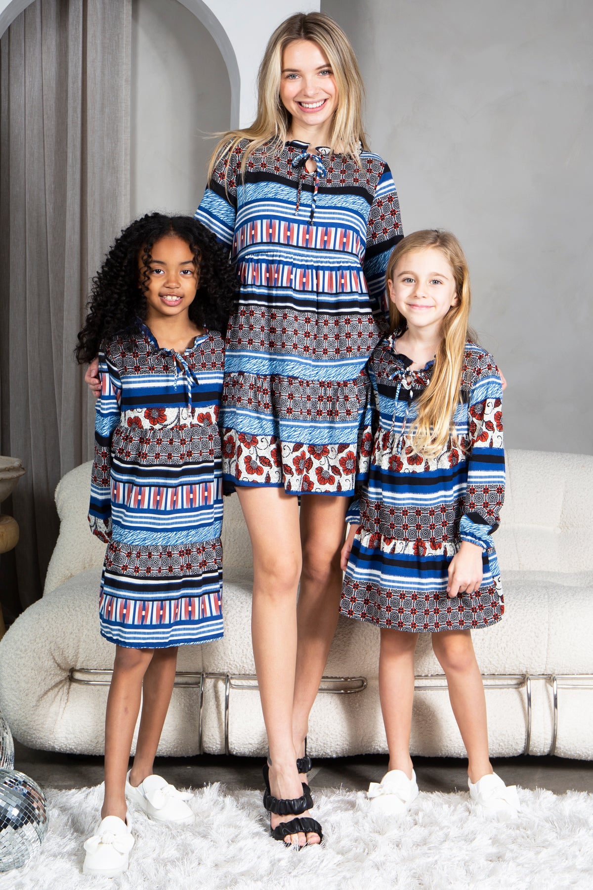 Mommy and Me Matching Dresses - Boho Long Sleeve Tiered Ruffle Hem Pocket Tunic Dress for Family Photoshoot - Lifestyle