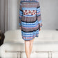 Mommy and Me Matching Dresses - Boho Long Sleeve Tiered Ruffle Hem Pocket Tunic Dress - Back - Blue Multi