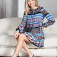 Mommy and Me Matching Dresses - Boho Long Sleeve Tiered Ruffle Hem Pocket Tunic Dress - Front - Blue Multi