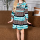 Mommy and Me Matching Dresses - Boho Long Sleeve Tiered Ruffle Hem Pocket Tunic Dress  - Front - Green Multi