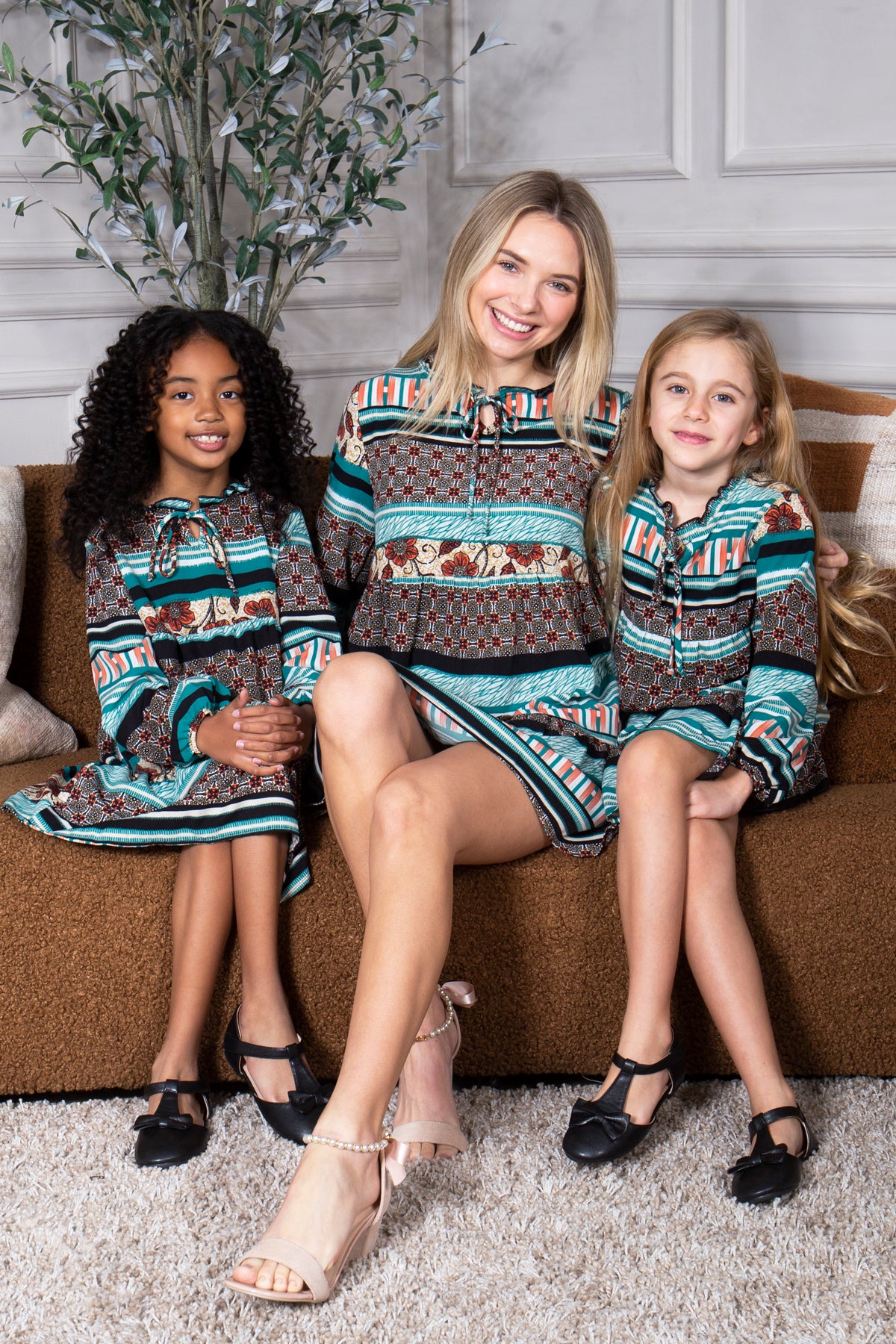 Mommy and Me Matching Dresses - Boho Long Sleeve Tiered Ruffle Hem Pocket Tunic Dress for Family Photoshoot - Lifestyle