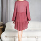 Mommy and Me Matching Dresses - Boho Long Sleeve Tiered Ruffle Hem Pocket Tunic Dress - Lifestyle - Back - Burgundy