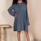 Mommy and Me Matching Dresses - Boho Long Sleeve Tiered Ruffle Hem Pocket Tunic Dress - Lifestyle - Front - Dark Navy