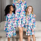 Mommy and Me Matching Dresses - Boho Long Sleeve Tiered Ruffle Hem Pocket Tunic Dress - Lifestyle - Front - Floral Pink