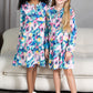 Mommy and Me Matching Dresses - Boho Long Sleeve Tiered Ruffle Hem Pocket Tunic Dress - Lifestyle - Front - Floral Pink