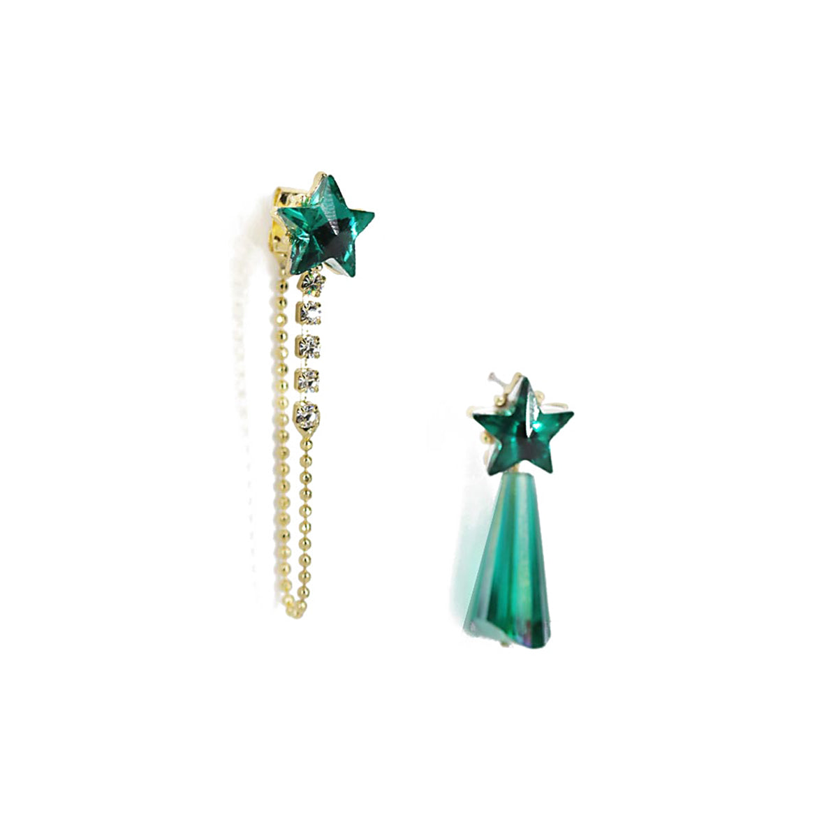 Star Asymmetrical Earrings Dangle Earrings - Cute Girls Birthday Jewelry Women's Gift - Main - Green