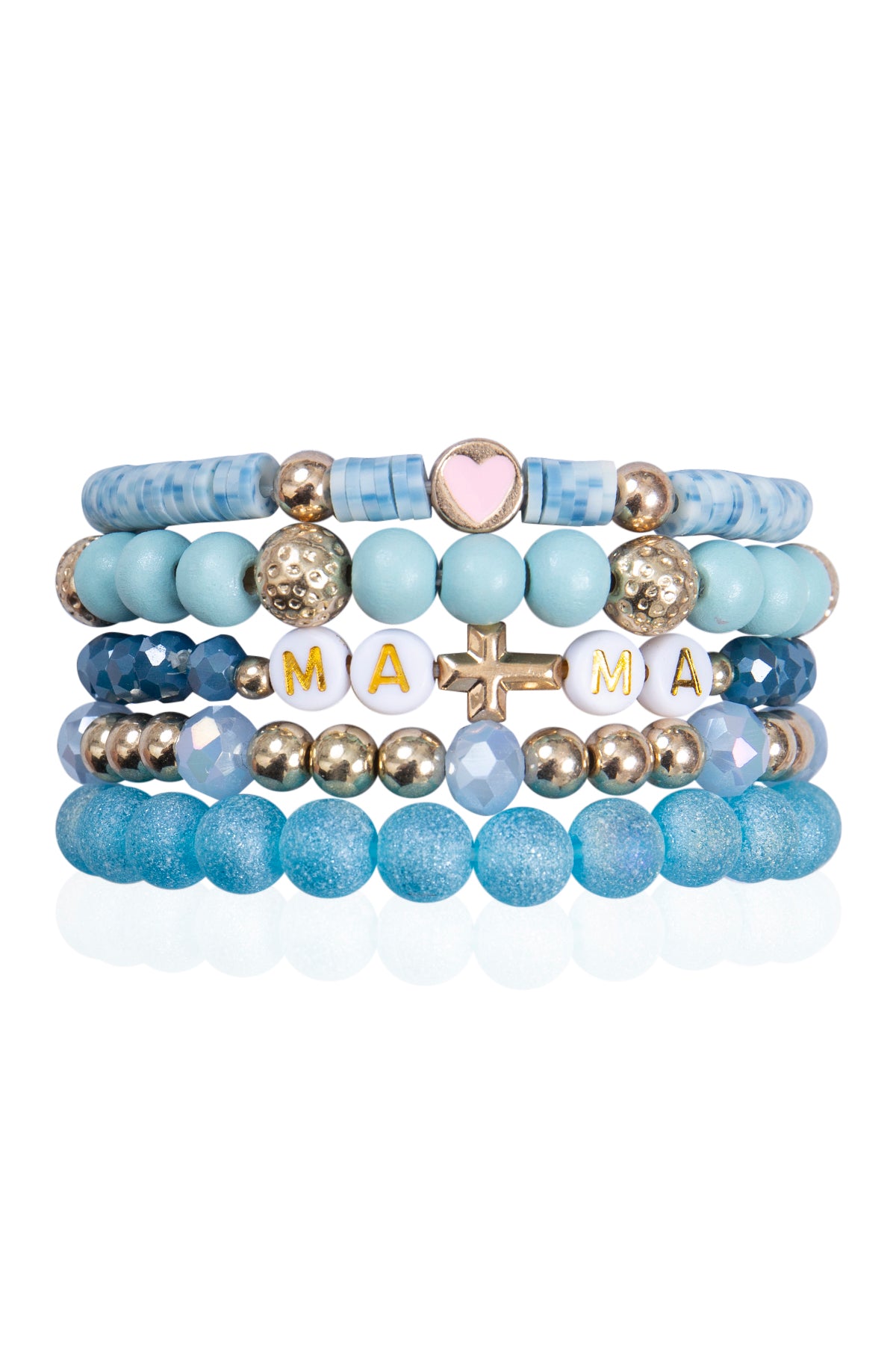 Mini Momo Mommy and Me Bracelets Boho Beaded Multi Set - Matching Bead Jewelry - Blue 