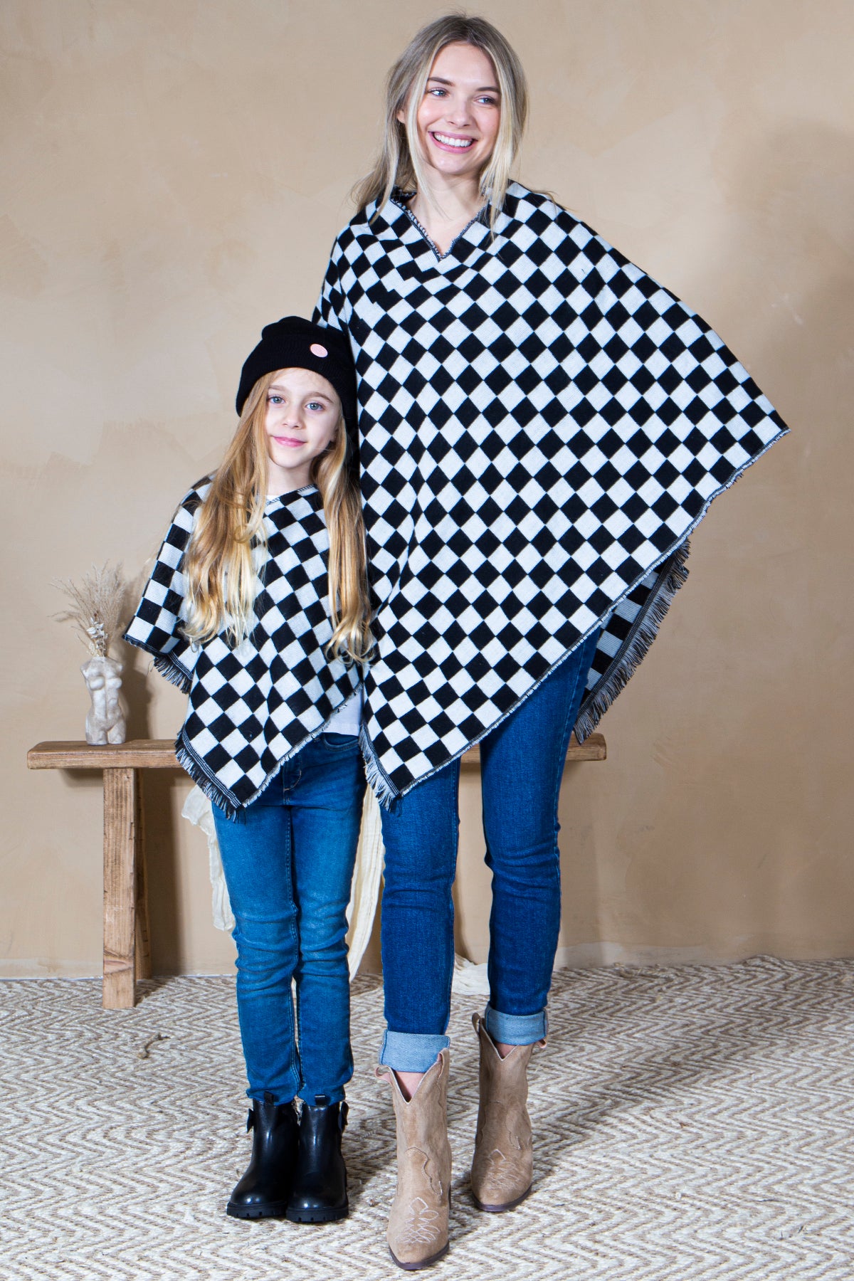 Mini Momo Blanket Shawl Wrap Mommy and Me Matching Cape - Blanket Poncho Buffalo Plaid Warm Cardigan - Lifestyle