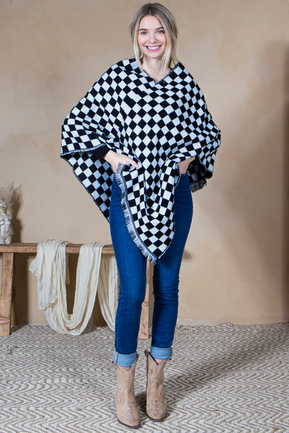 Mini Momo Blanket Shawl Wrap Mommy and Me Matching Cape - Blanket Poncho Buffalo Plaid Warm Cardigan - Lifestyle - Front 