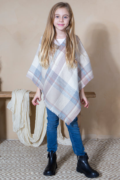 Mini Momo Blanket Shawl Wrap Mommy and Me Matching Cape - Winter Poncho Buffalo Plaid Warm Cardigan - Lifestyle - Front