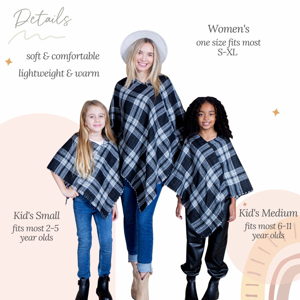 Mini Momo Blanket Shawl Wrap Mommy and Me Matching Cape - Winter Poncho Buffalo Plaid Warm Cardigan - Lifestyle - Description