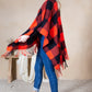 Mini Momo Blanket Shawl Wrap Mommy and Me Matching Cape - Poncho Buffalo Plaid Warm Cardigan - Lifestyle - Side