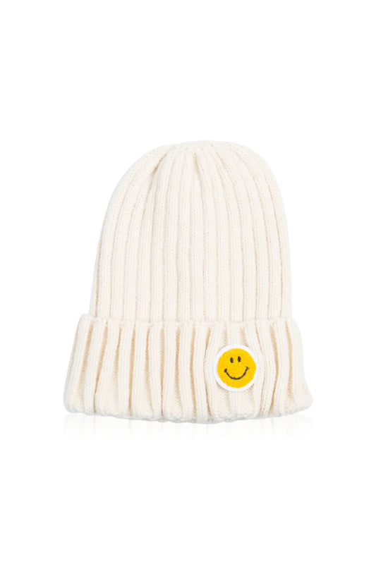 Mini Momo Mommy and Me Hat Matching Beanie - Knit Winter Beanie Sweater Warm Hats for Women and Kids - Main - Smile White