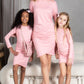 Mommy and Me Matching Dresses - Maternity Ruched Stretch Tulip Hem Shirred Dress Cute Outfit - Lifestyle - Blush