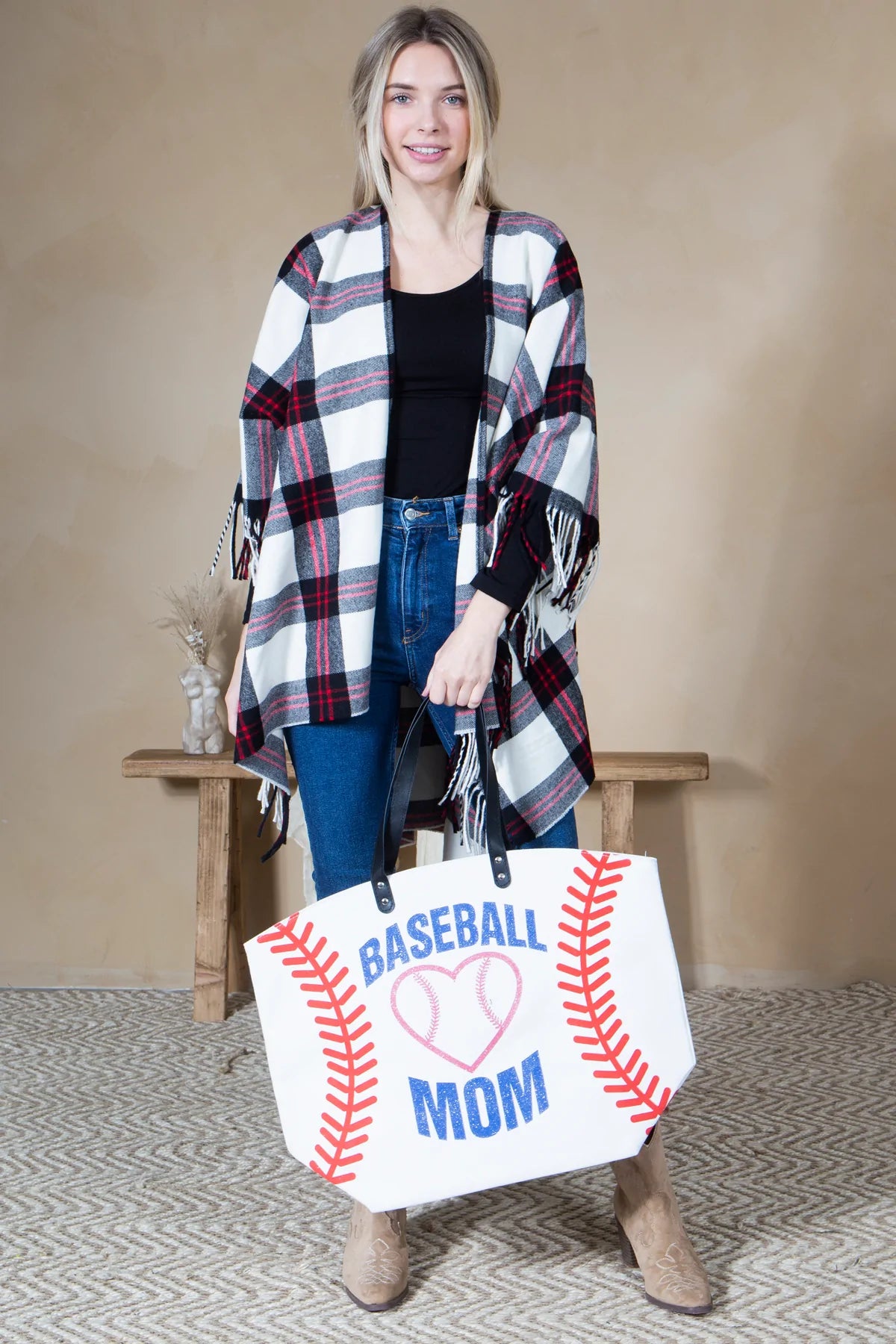 Mini Momo Sports Print Canvas Tote Game Day Bag - Oversized Handbag - Mom Large Shopper - Lifestyle - Front - Baseball