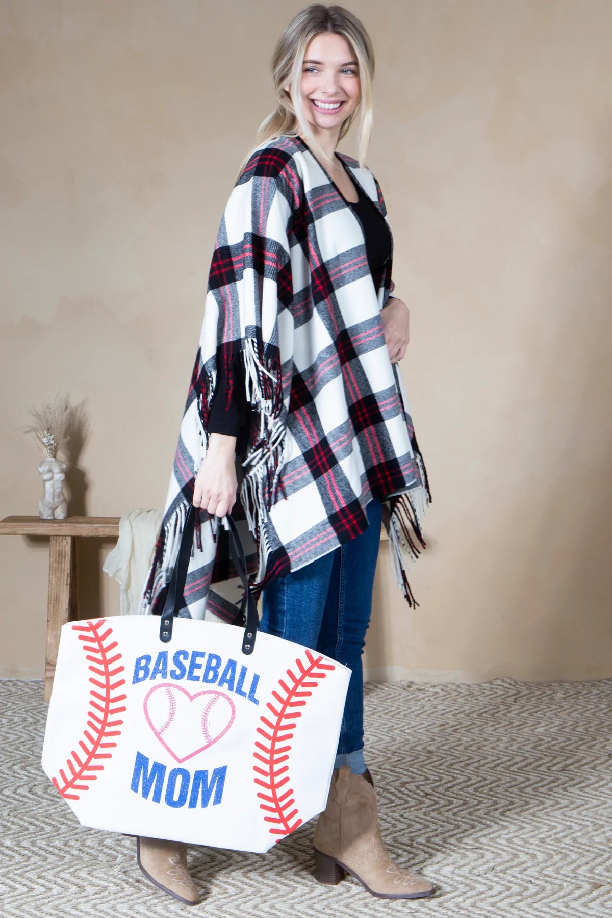 Mini Momo Sports Print Canvas Tote Game Day Bag - Oversized Handbag - Mom Large Shopper - Lifestyle - Side - Baseball