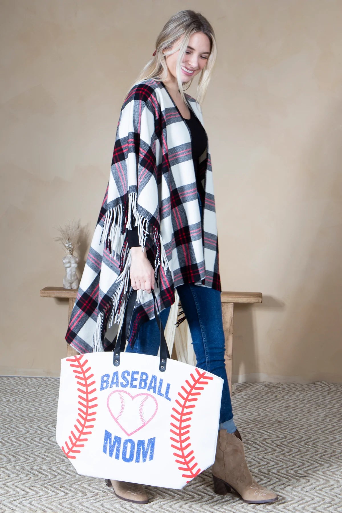 Mini Momo Sports Print Canvas Tote Game Day Bag - Oversized Handbag - Mom Large Shopper - Lifestyle - Side - Baseball