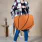 Mini Momo Sports Print Canvas Tote Game Day Bag - Oversized Handbag - Mom Large Shopper - Lifestyle - Front - Basketball