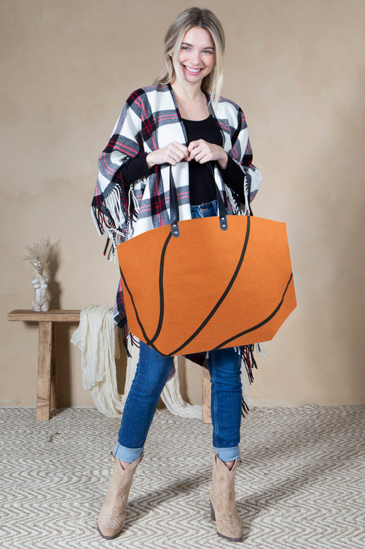 Mini Momo Sports Print Canvas Tote Game Day Bag - Oversized Handbag - Mom Large Shopper - Lifestyle - Front - Basketball