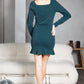 Mommy and Me Dresses - Family Matching Outfits Soft Jersey Pocket Wrap Dress - Lifestyle - Back - Metallic Hunter Green