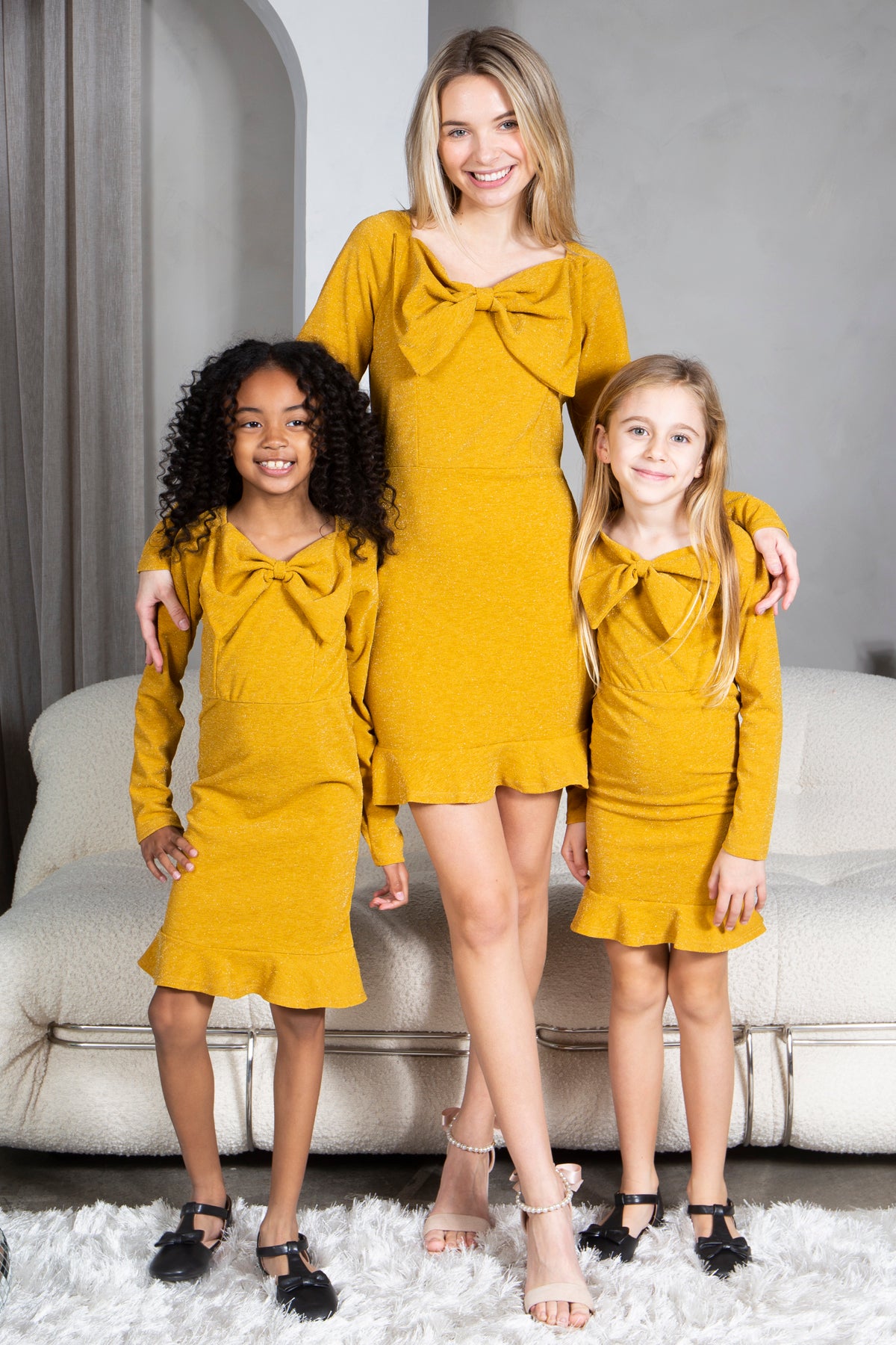 Mommy and Me Dresses - Family Matching Outfits Soft Jersey Pocket Wrap Dress - Lifestyle - Mustard