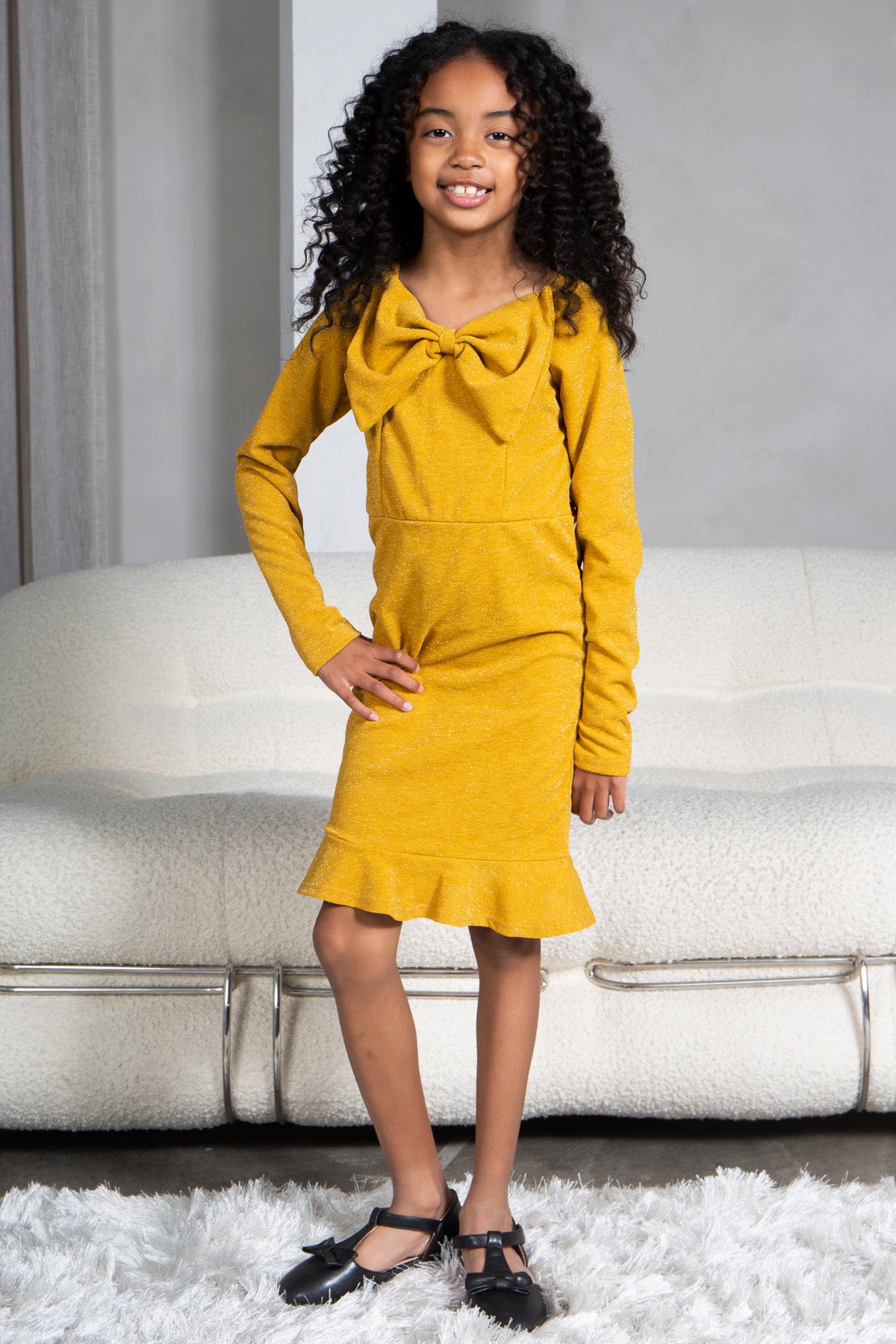 Mommy and Me Dresses - Family Matching Outfits Soft Jersey Pocket Wrap Dress - Lifestyle - Front -  Mustard