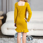 Mommy and Me Dresses - Family Matching Outfits Soft Jersey Pocket Wrap Dress - Lifestyle - Back -  Mustard