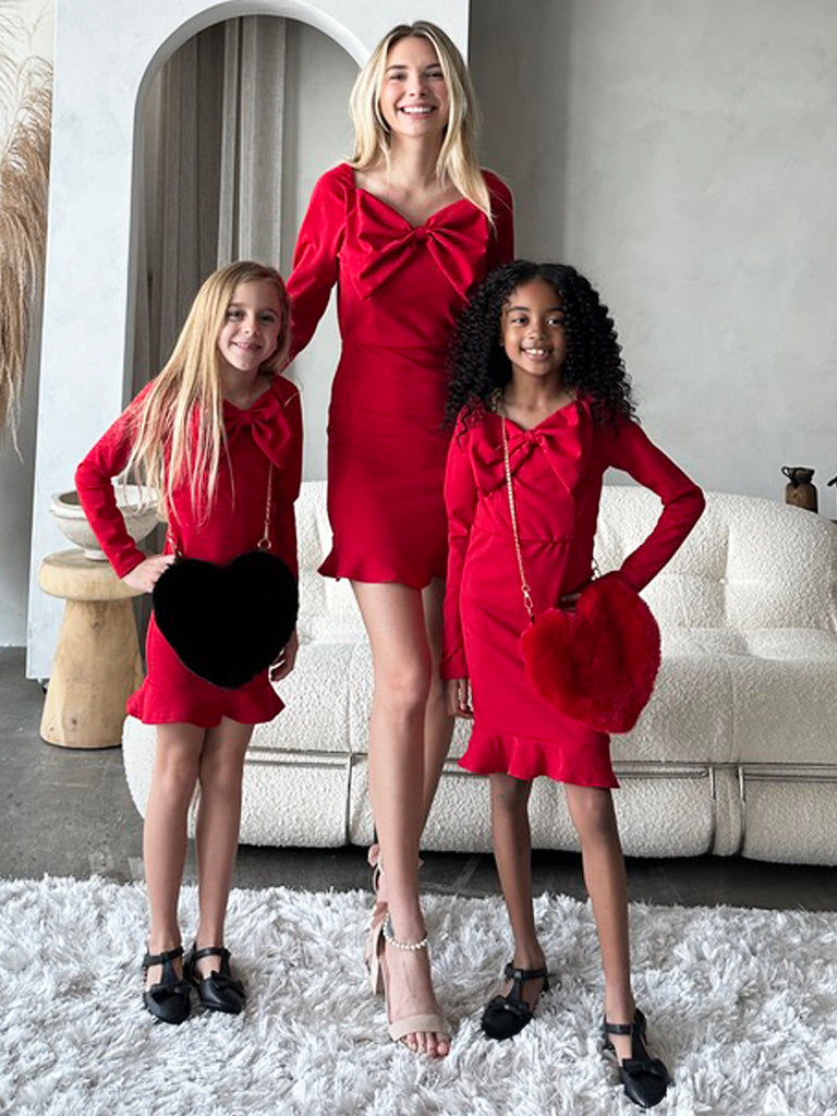 Mommy and Me Dresses - Family Matching Outfits Soft Jersey Pocket Wrap Dress - Lifestyle - Red